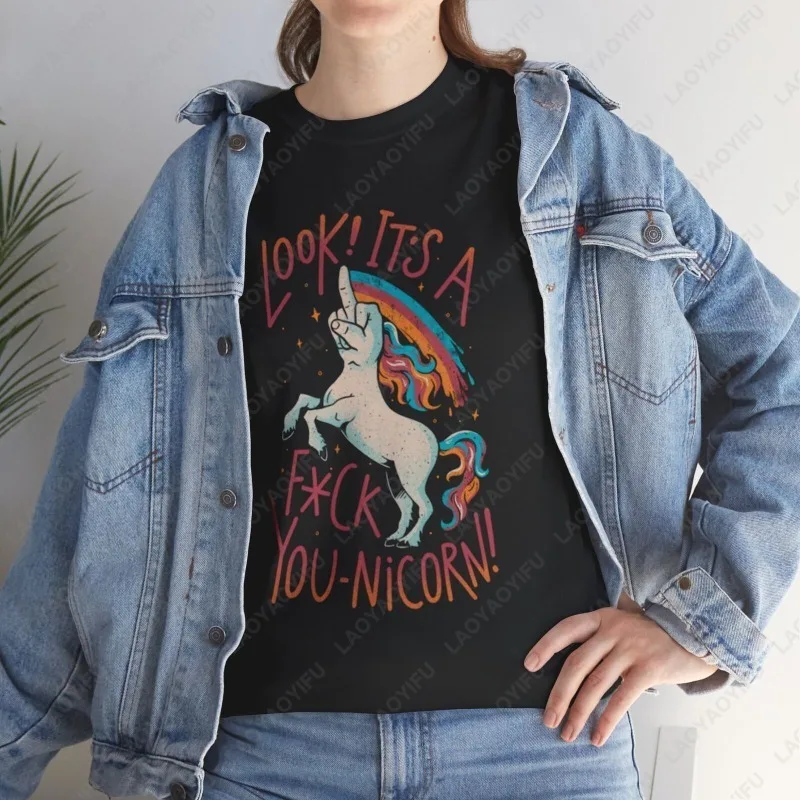 

F-You Unicorn T-Shirt Humor Style Cotton Short-sleeve Tshirt Funny Men Woman Fashion Y2k Streetwear Tops Summer Camisetas Hombre