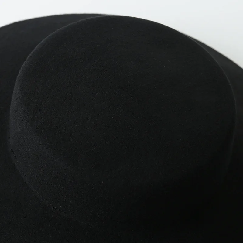Vintage Wide Brim Shallow Flat Top Wool Fedora Stage Style British Elegant Felt Wide Brim Fedora