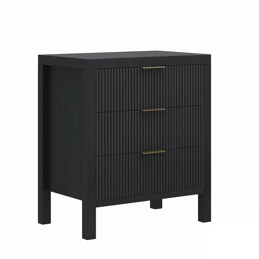 引き出し付きドレッサー、モダンな木製収納チェスト、波形パネル付きオーガナイザー、幅広の引き出しと金色の溝付きドレッサー