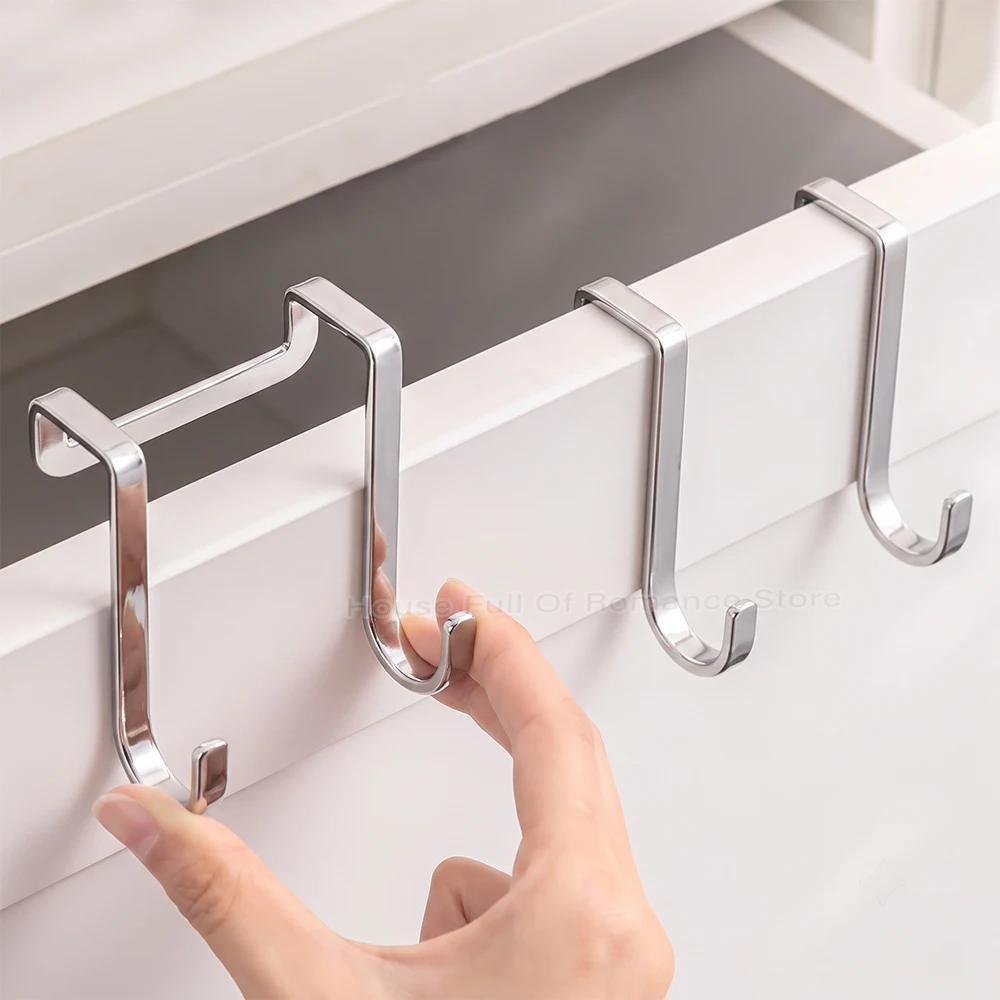 Stainless Steel Double S-Shape Hooks Nail-free Over Cabinet Drawer Door Hanging Hook Kitchen Bathroom Coat Towel Storage Rack