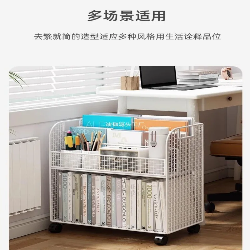 Bookcase Mobile Bookshelf Children\'s Picture Book Rack with Wheel Table Drop Down Storage Rack Storage for Baby Books Bookshelf