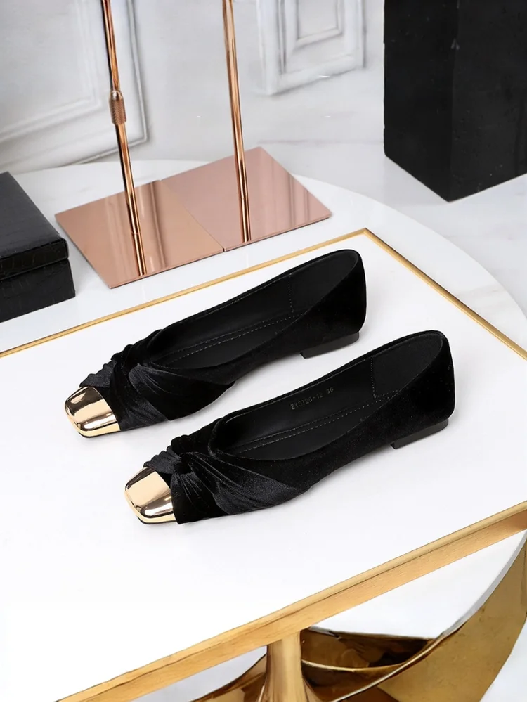 バレエフラットシューズ-レディース-ローカット-フェアリースタイル-メタルヘッド-スクエアトゥ-フラットヒール-おしゃれ-カジュアル-メリージェーンシューズ-ダンス用