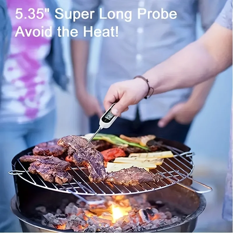 정확한 고기 및 바베큐 요리를 위한 프로브가 있는 디지털 식품 온도계, 버튼 배터리 전원이 있는 1개, 플라스틱 재질