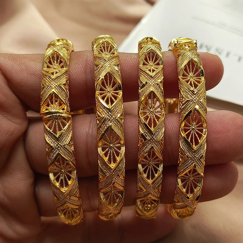 

Bijoux africaine Bangles Dubai France Luxury Female Gold Color Bangles For Women Bracelet African Arab Jewelry Bangles