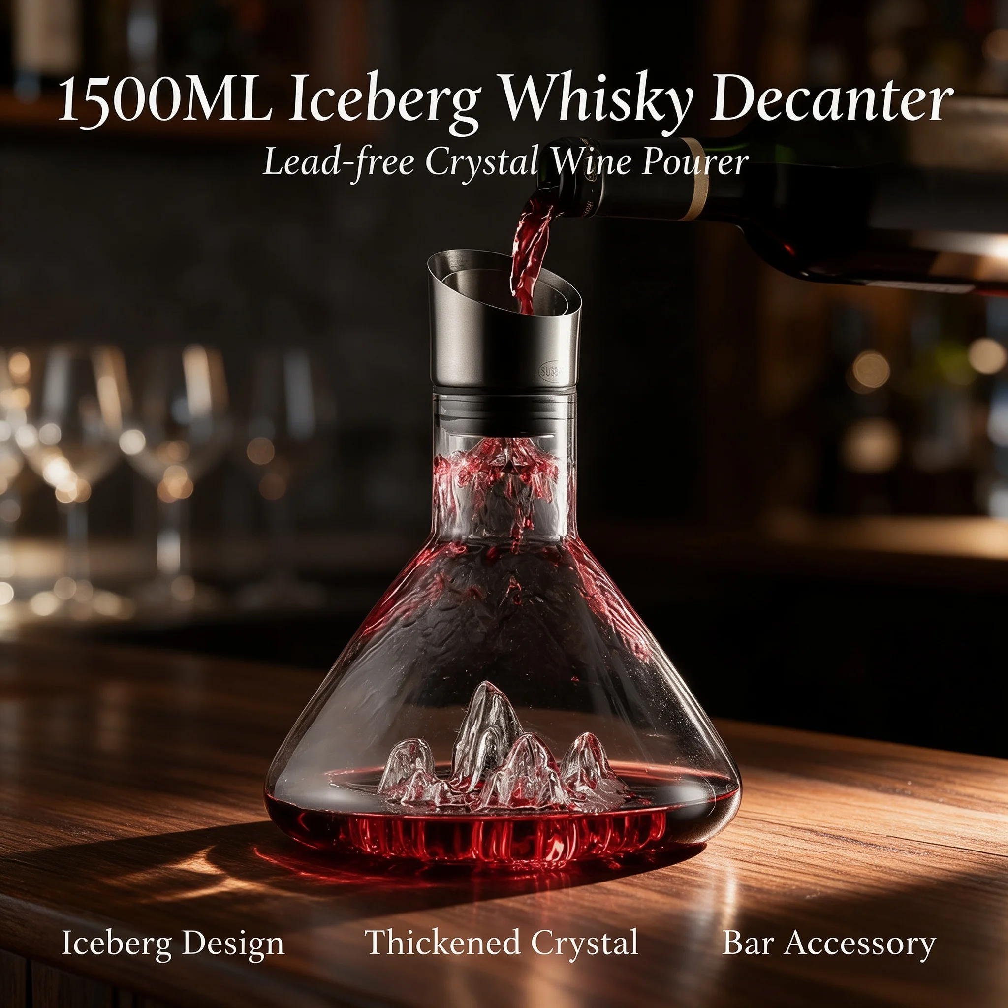 1500ML Iceberg Whisky Wine Decanter Handmade Lead-free Crystal Wine Pourer Carafe Thickened Wine Dispenser Pot Bar Accessories