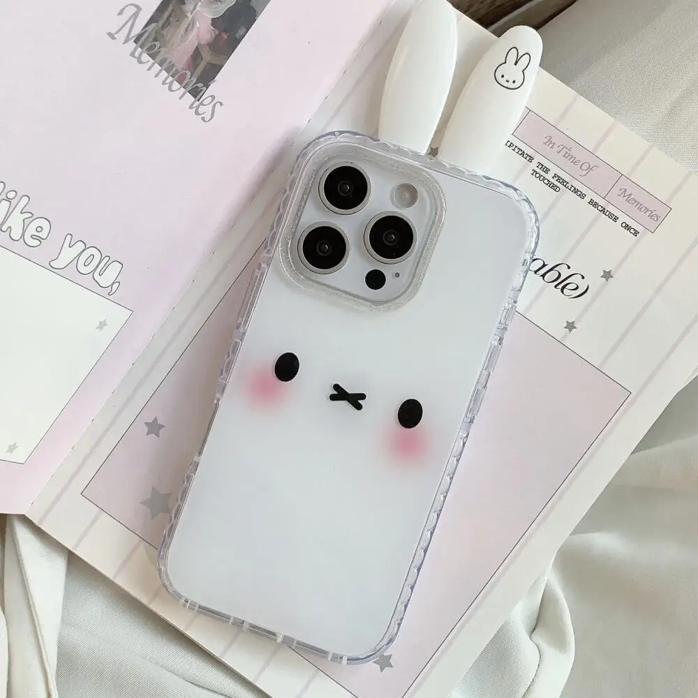 

Милые трехмерные длинные кроличьи уши Miffy Rabbit подходят для Iphone 16 15 14 13 Pro Max Series Girls, чехлы для телефонов с защитой от падения