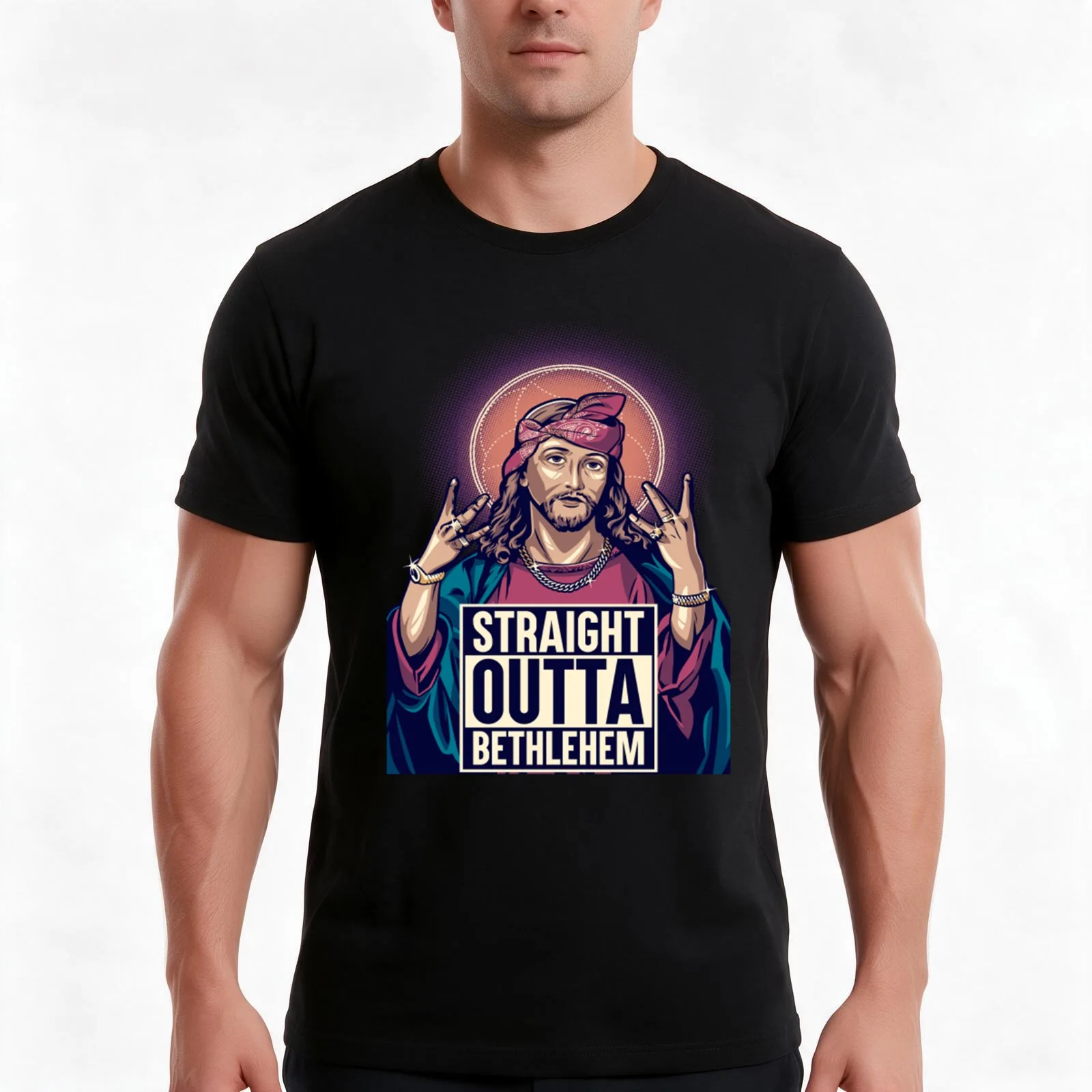 Jesus outta Bethlehem - Straight Outta T-Shirt, Summer Casual Cotton Tee, Oversized Streetwear Tops, Vintage Graphic Print