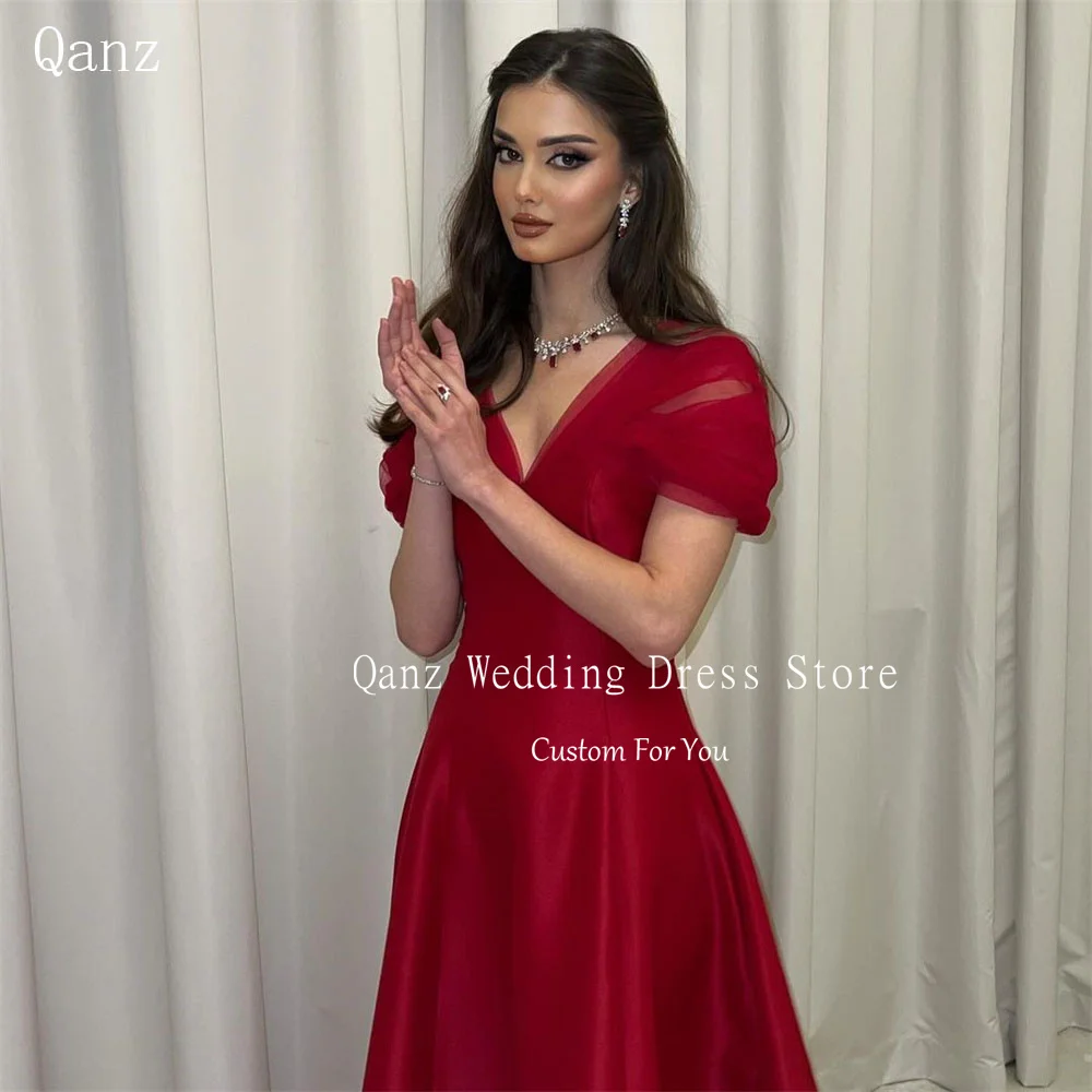 Qanz Burgundy Evening Dresses Off the Shoulder Prom Dress Women Sweetheart Long Satin Floor Length Abendkleid Luxury Customized