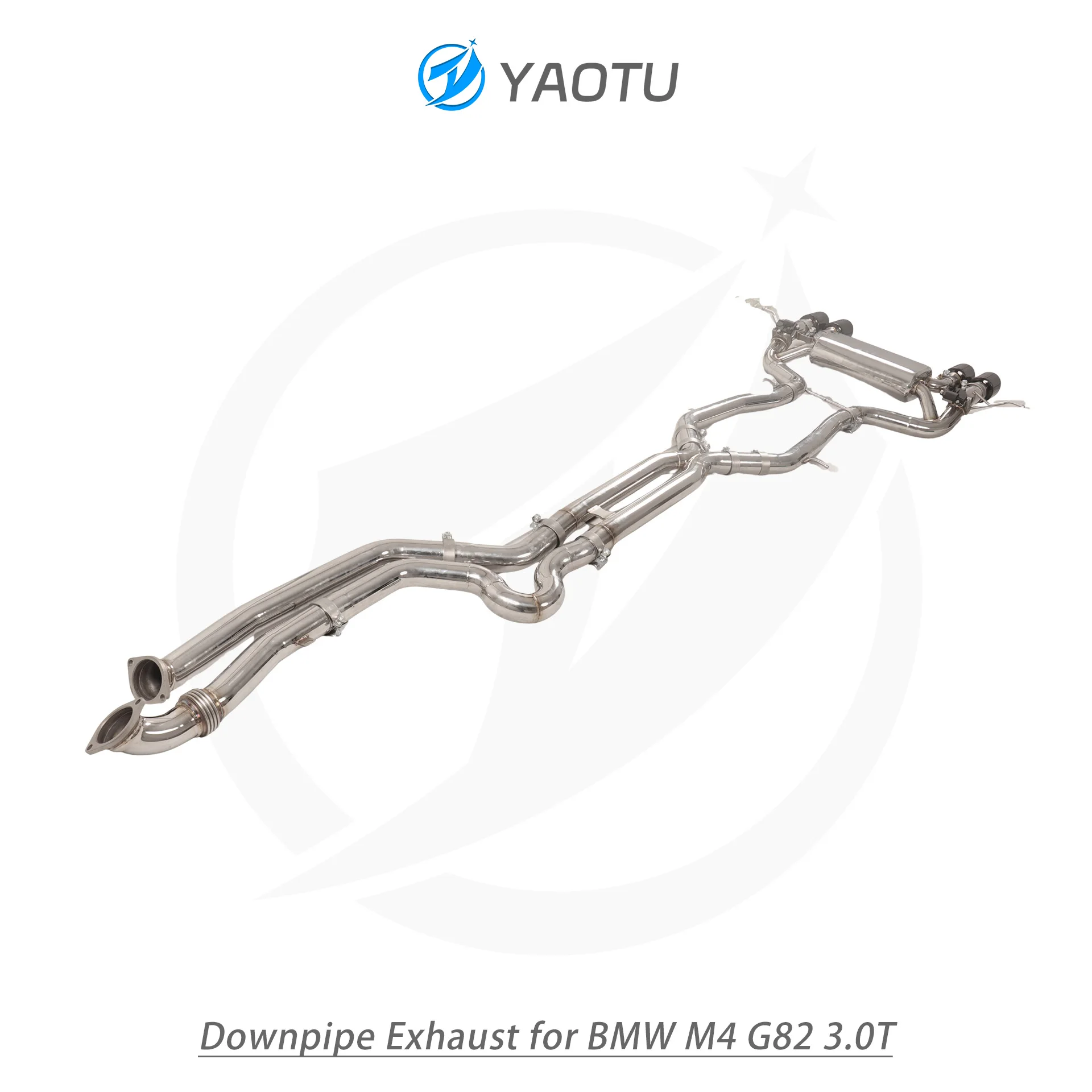 YT SS304 Exhaust System for BMW M4 G82 3.0T Mid-Rear Section with Dual-Side Quad Exit and Single-Side Dual Pipes in Mid-Section