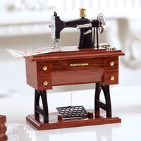 Vintage Mini Sewing Machine Music Box Treadle Sewing Machine Table Desk Ornament Mechanical Clockwork Music Box for Home Decor