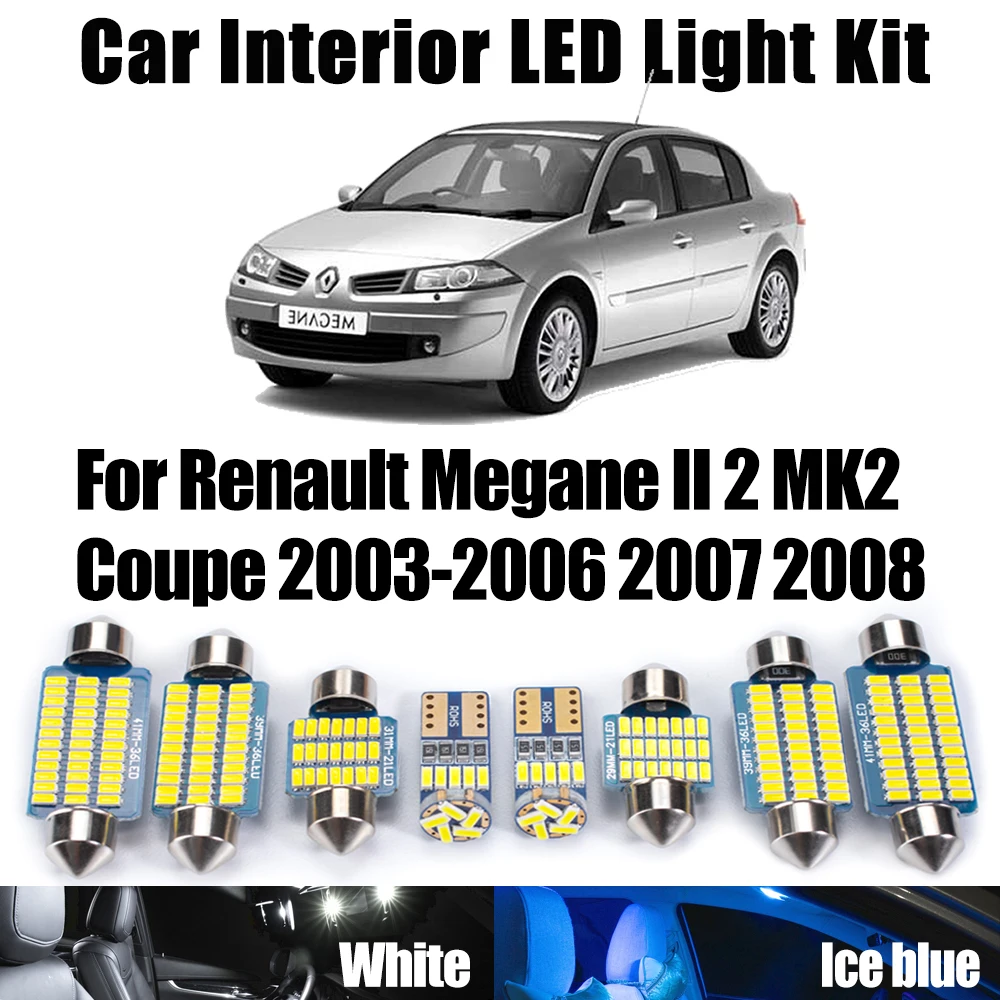 10Pcs Canbus Error Free For Renault Megane II 2 MK2 Coupe 2003-2008 Car Lighting Interior Reading Dome Trunk Light LED Bulbs Kit