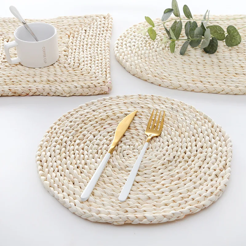 

35CM Cup Mat Natural Rattan Hot Pad Hand Woven Hot Insulation Non-slip Placemats Table Padding Kitchen Decoration Accessories