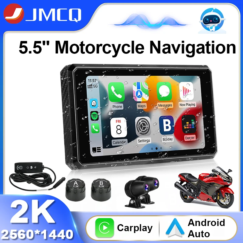 JMCQ Motorcycle 5.5 inch WiFi MOTO Navigation Waterproof Apple Carplay GPS Display Screen Portable Motorcycle Android Auto