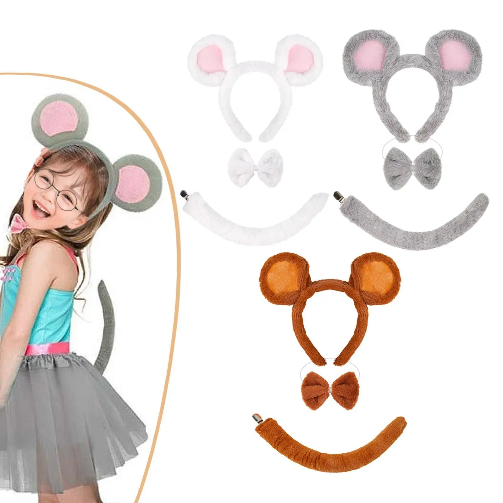 

Mice Ears Headband Tail Bowtie Cute Animal Ears and Tail for Role Play Prom