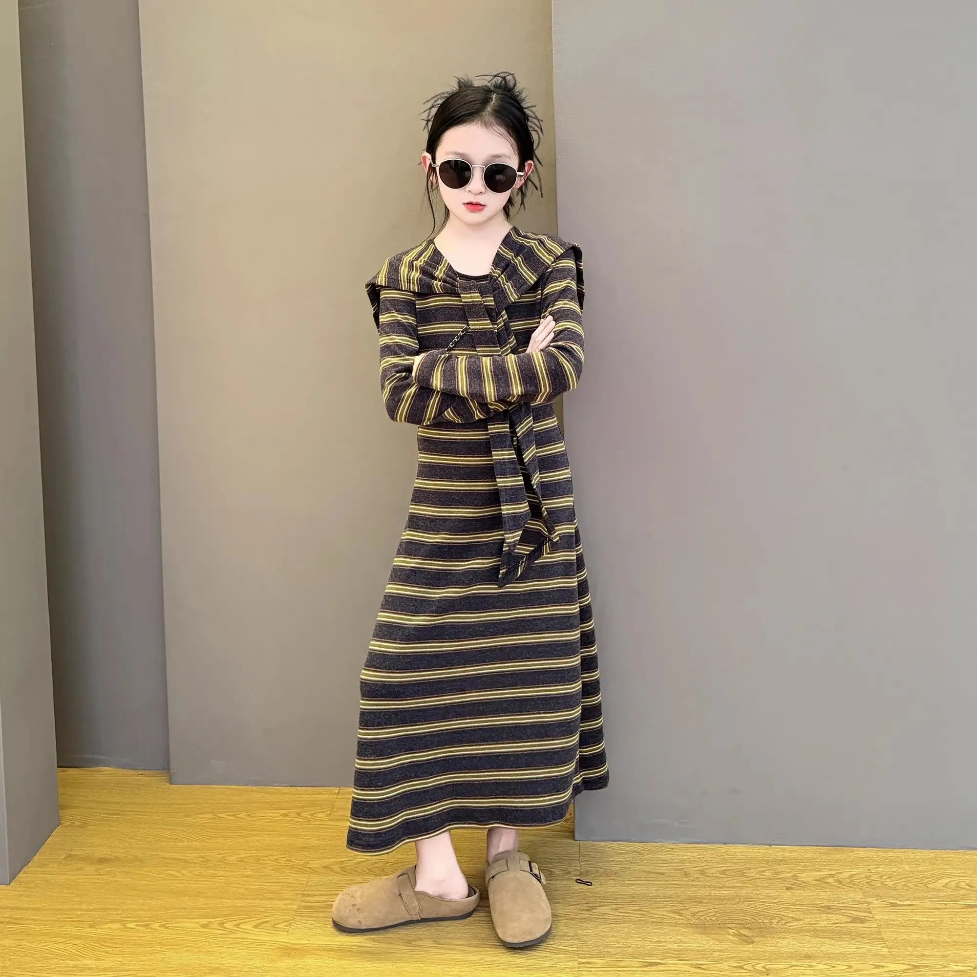 Big Girls Dress 2026 Girls Summer Stylish Trendy Spring Fall Casual Two Way Wear Striped Outfit Dress