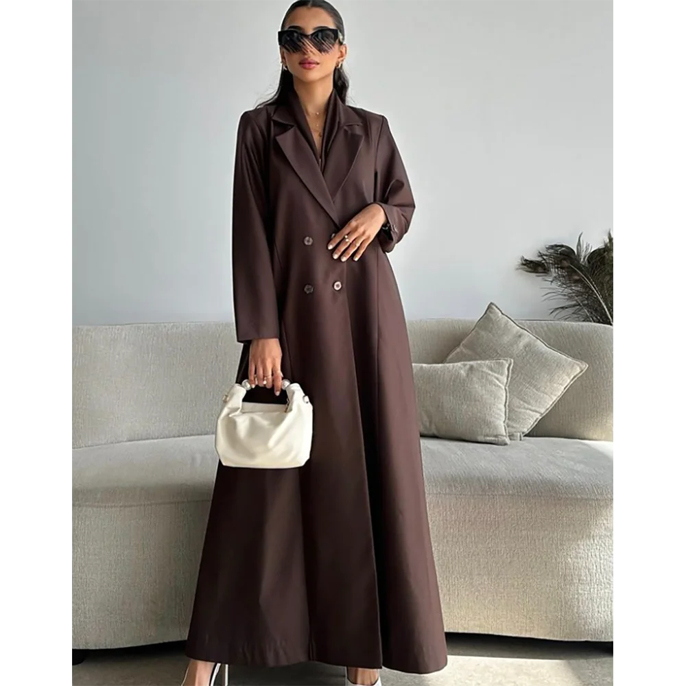 Saudi Arabian Robe Double Breasted Long Women Blazer One Piece Luxury High Quality Female Coat casaco feminino