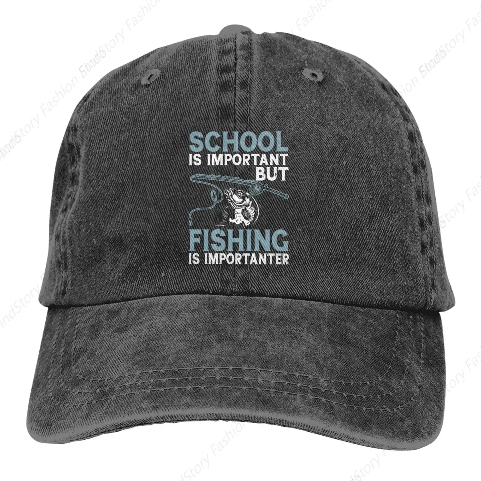 

School is Important But Fishing is More Important Baseball Cap Trucker Denim Golf Dad Hat Cotton Fishing Daily Outdoor Sports