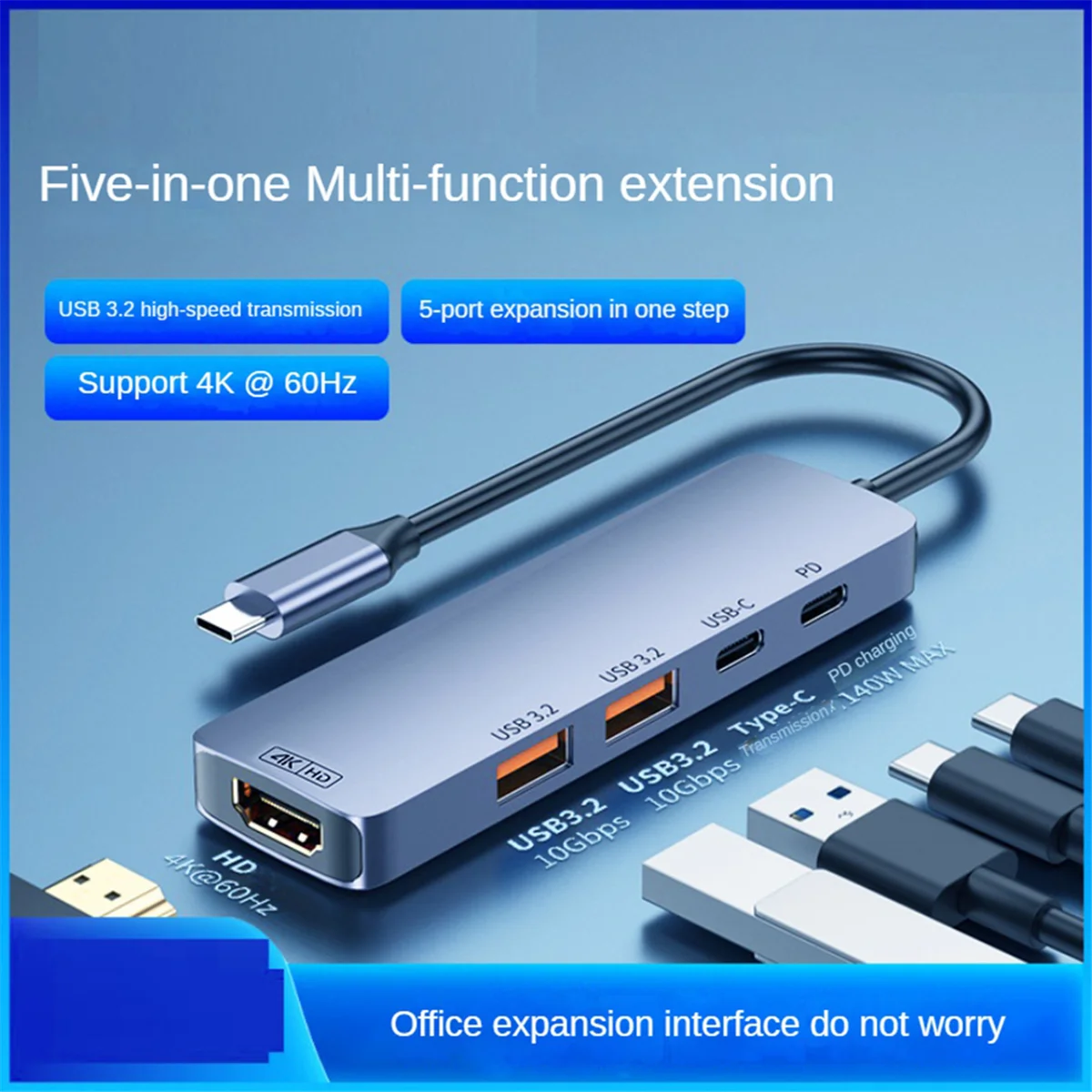 USB C Hub 10Gbps USB C Splitter PD 140W ชาร์จ USB 3.2 Hub ประเภท C Docking Station สําหรับแล็ปท็อปพีซีโทรศัพท์แท็บเล็ต