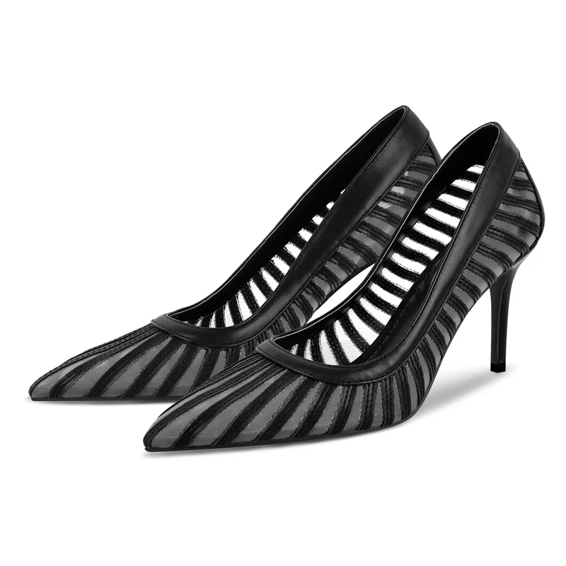 Onlymaker Women  Pointed Toe Mesh Pumps High Heeled Big Size  Slip On Stiletto Pumps
