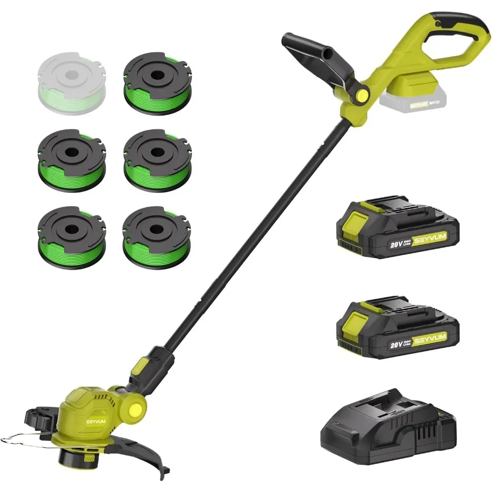 String Trimmer, 20V 12-inch Cordless Weed Trimmer with Auto Line Feed, 2X2.0AhBattery Powered Grass Cutter,Lawn Edger with 6 Pcs