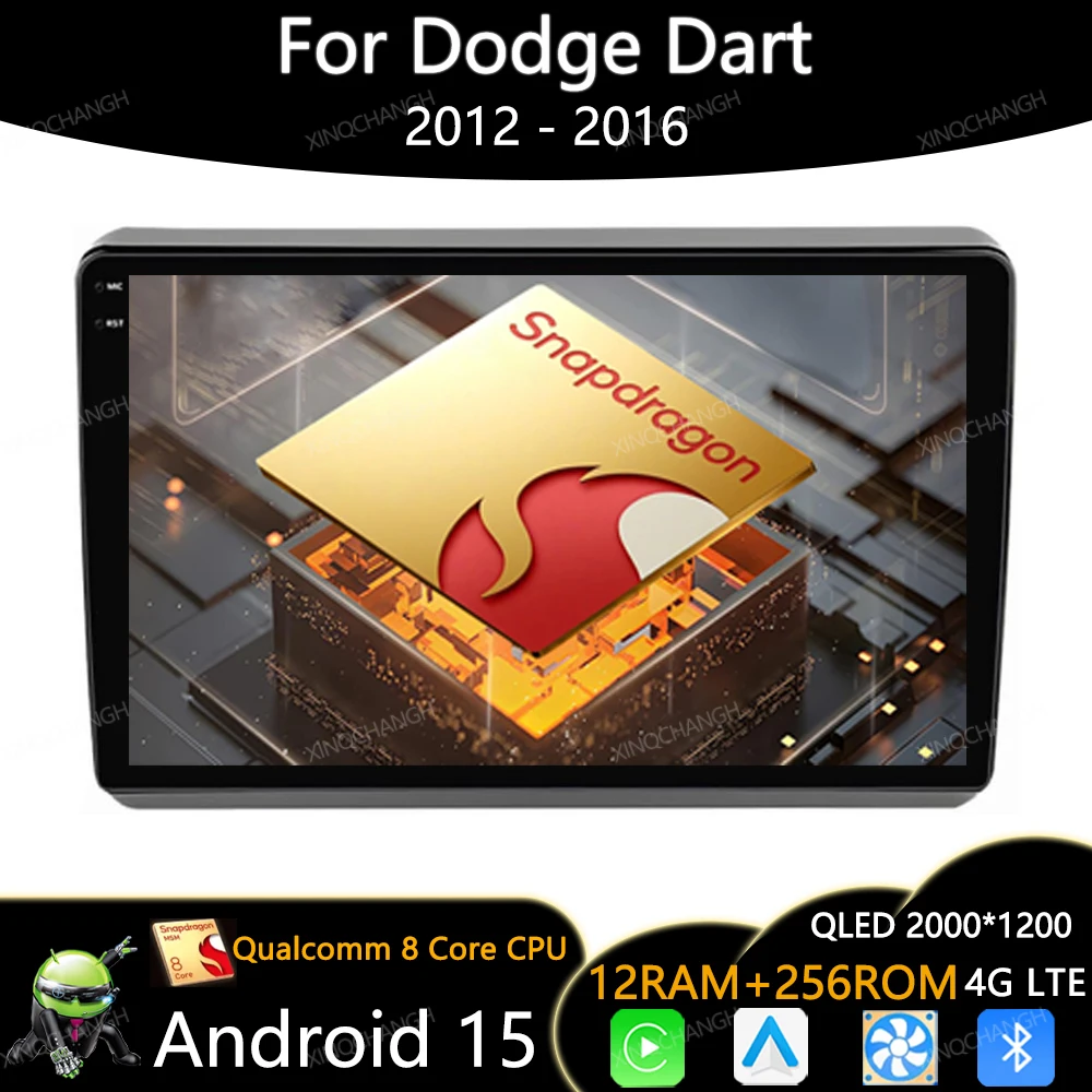 Android 15 Radio del coche para Dodge Dart 2012 - 2016 Carplay Auto BT reproductor de vídeo estéreo Multimedia 4G LTE 5G WIFI Qualcomm unidad principal