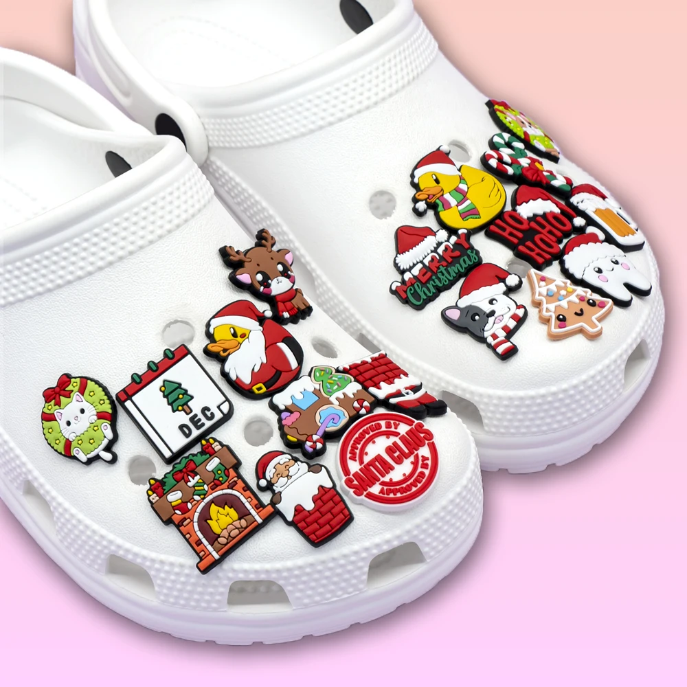 1/25/162 قطعة إكسسوارات أحذية عيد الميلاد السحر عيد الميلاد الحيوانات بطة الكلب البطريق الأحذية الديكور للنساء الفتيات يناسب جميع قباقيب هدية