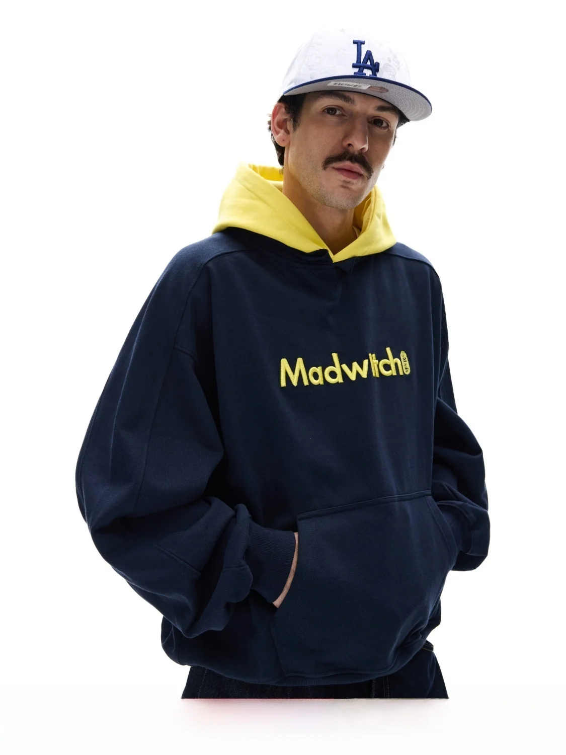 

MADWITCH Original American Trendy Brand Letter Embroidery Color Blo Hoodie ex Loose Casual Overhead Cotton Sweatirt