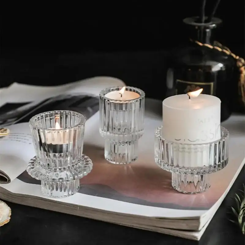 Double Candle Holder Ornaments Transparent Glass European-style Double Head Creative Decorative Ornaments Glass Candle Holder