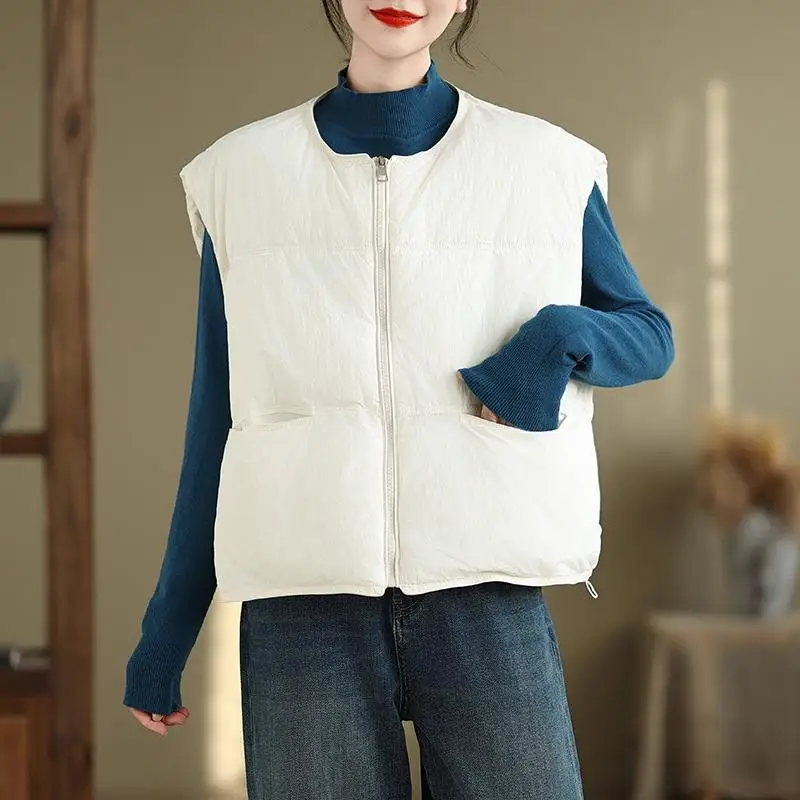 

Autumn and Winter Women's Down Cotton Vest Round Neck Commuting Casual Vest