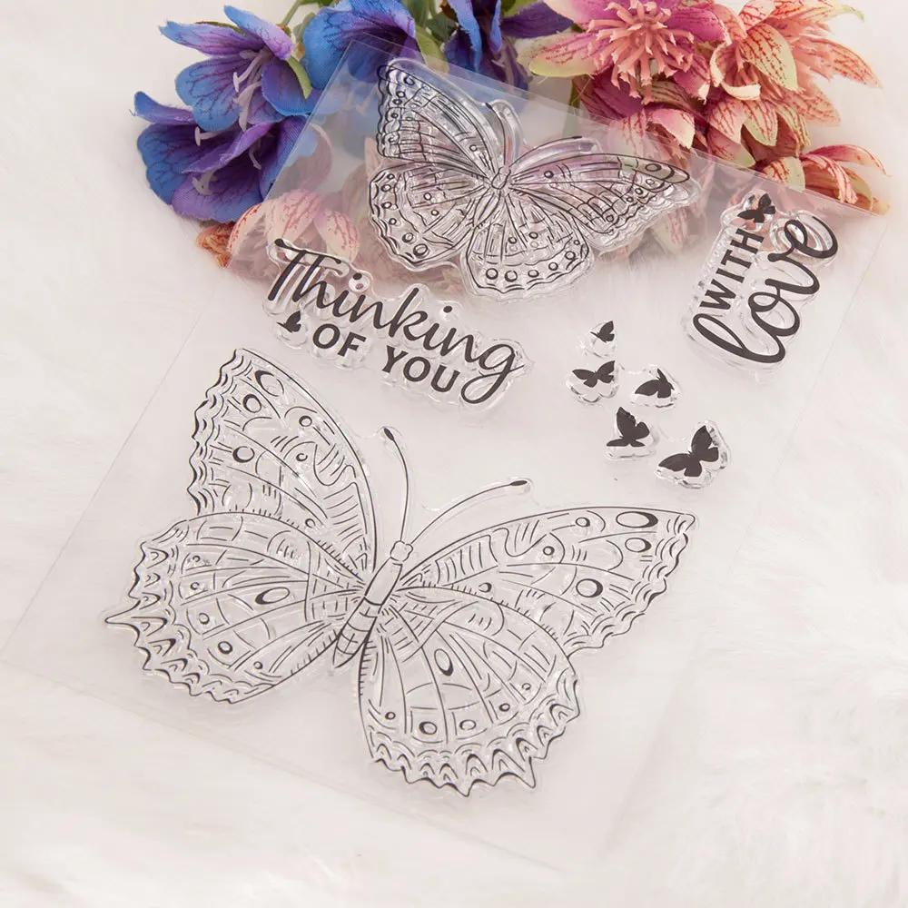 Sello de silicona transparente de mariposas para sellar álbum de fotos de álbum de recortes DIY, hojas de sello transparentes decorativas