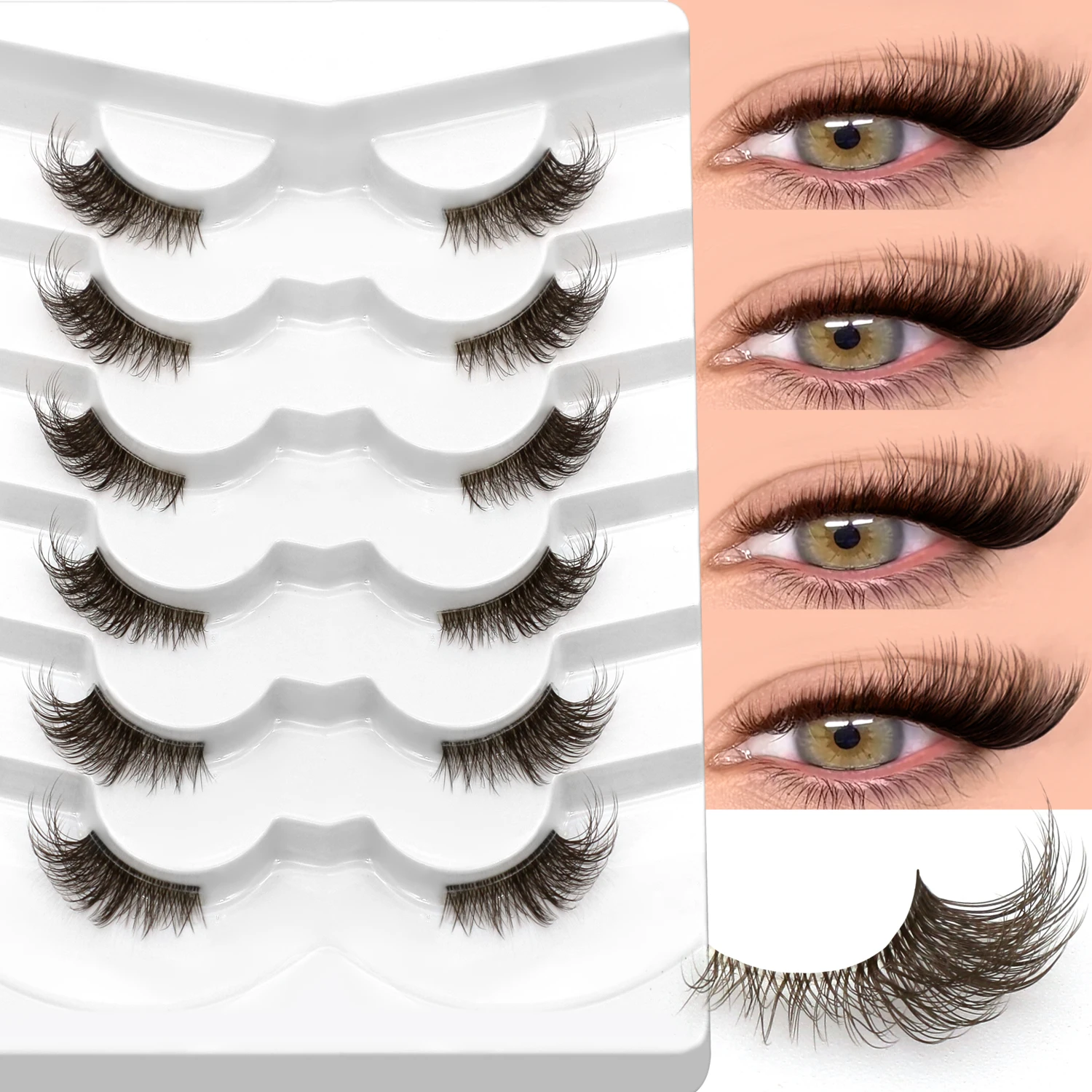 VELTRINAY براون نصف جلدة مظهر طبيعي أفخم الرموش الصناعية Wispy القط رموش واضح لاش الفرقة رموش طبيعية ماكياج #3