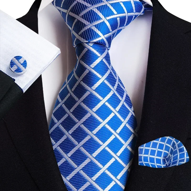 High Quality Brand Ties Design Necktie Handkerchief Cufflinks Set Print New Arrival Fashion for Wedding Party Silk Feel for Men