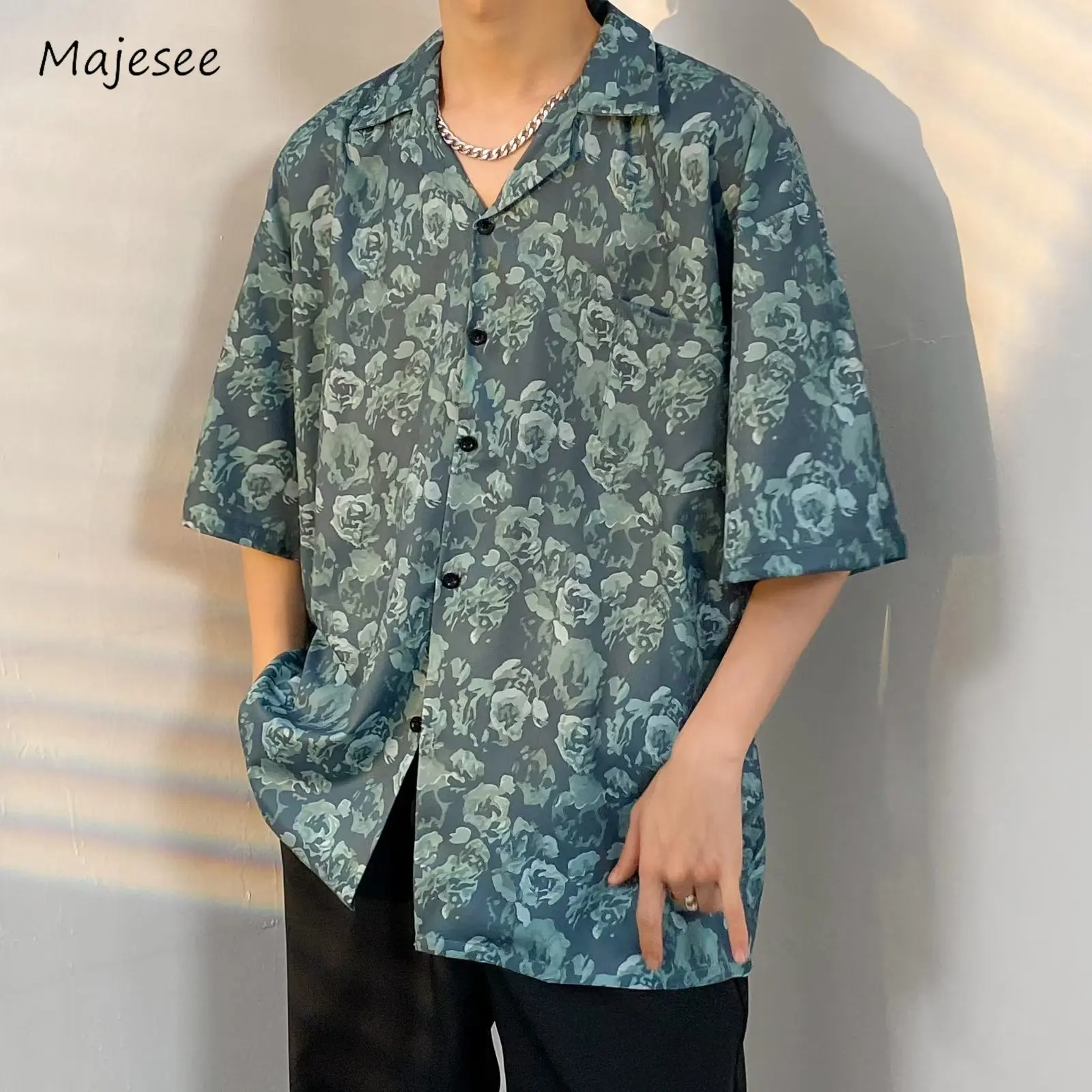 

Print Shirts Men Beach Summer Japanese Style Retro Stylish Classic Baggy Leisure Simple Youthful Vitality Single Breasted 2023