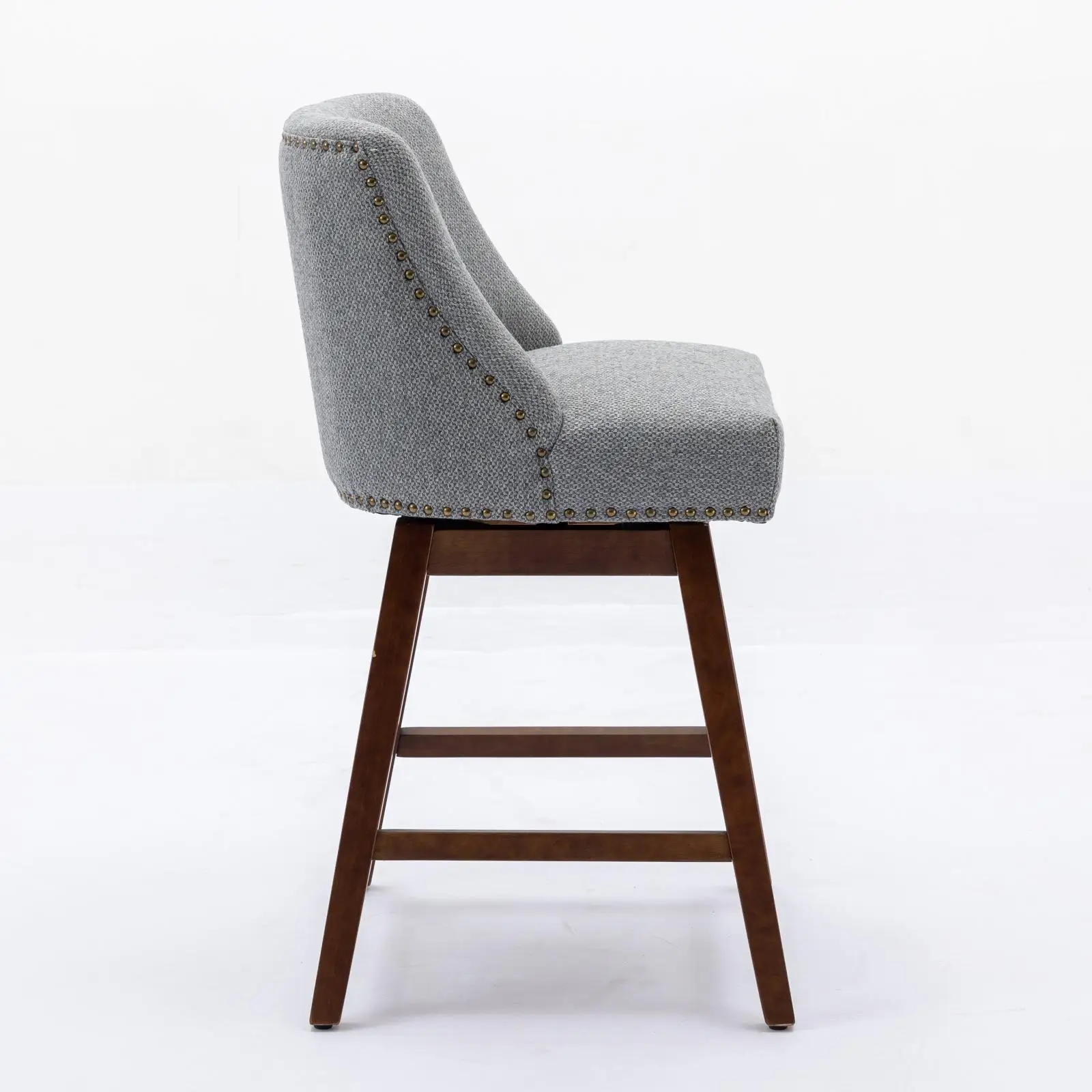 مقاعد للبار دوارة بارتفاع عداد، مجموعة مقاعد بار منجدة بارتفاع 26 بوصة ارتفاع المقعد مكونة من قطعتين، باللون الرمادي