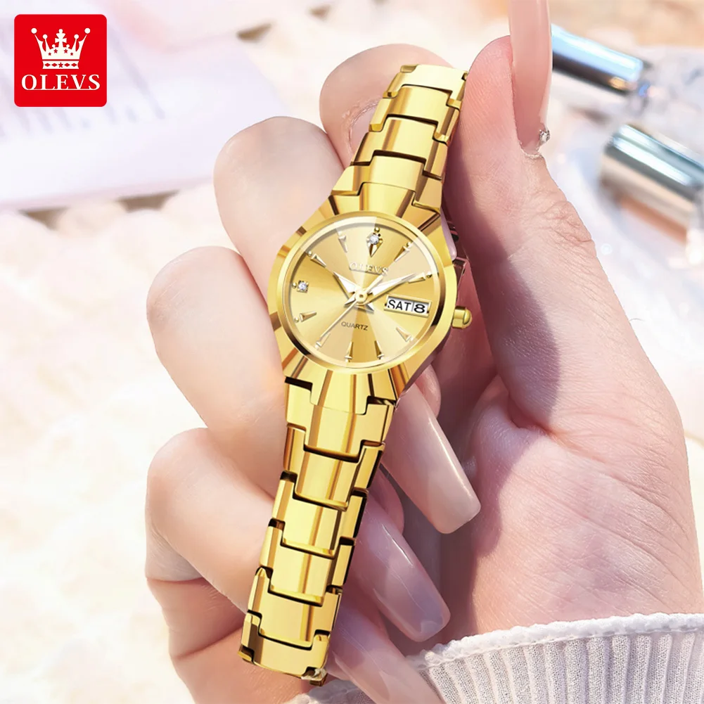OLEVS 8697 Watches Man Original Quartz Wristwatch Waterproof Luminous Tungsten Steel Week Date Mens&Womens Watches Gift Box