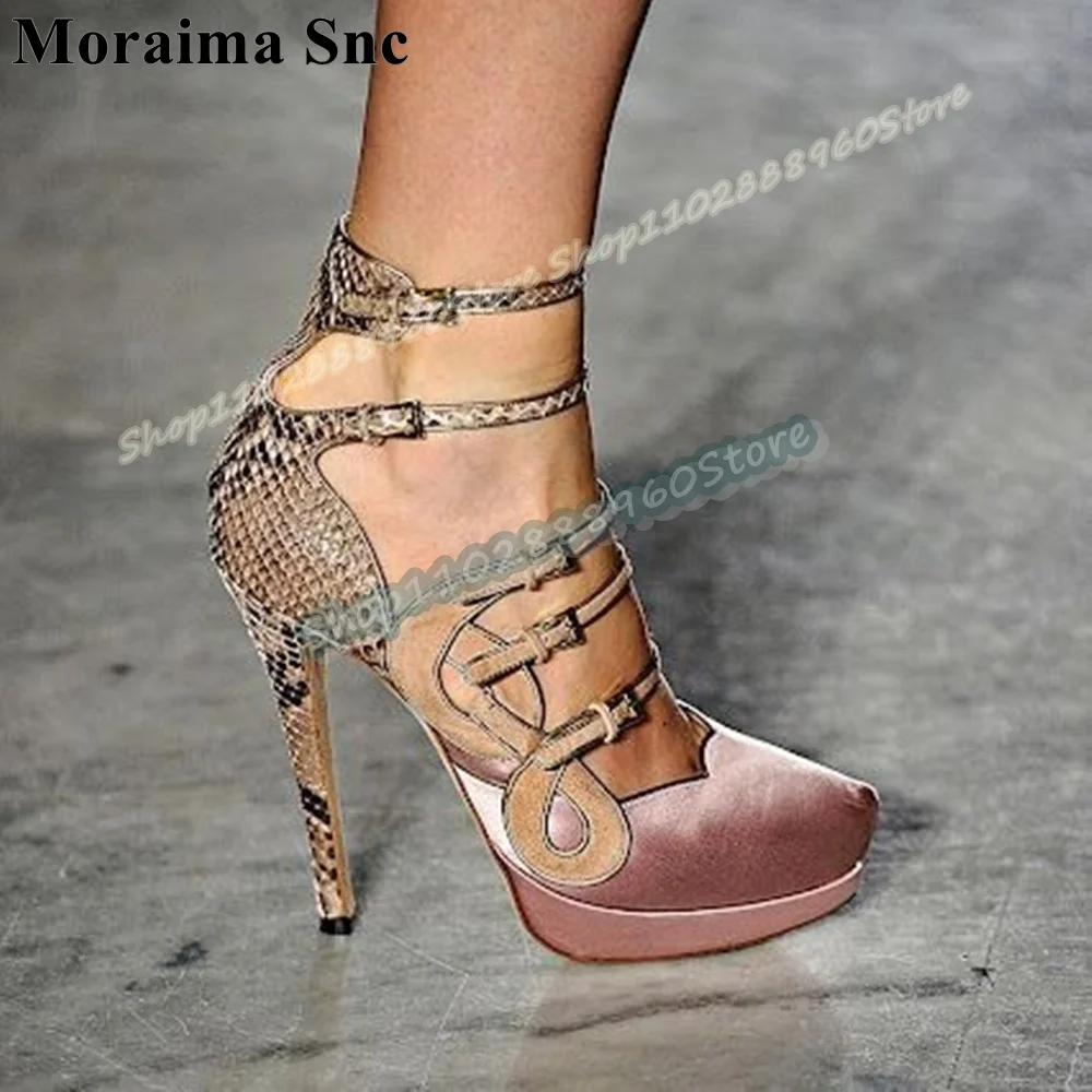 

Mixed Buckle Stappy Platform Pointy Sandals Thin High Heel Shoes For Women Buckle Pointed Toe Casual Catwalk Zapatos Para Mujer