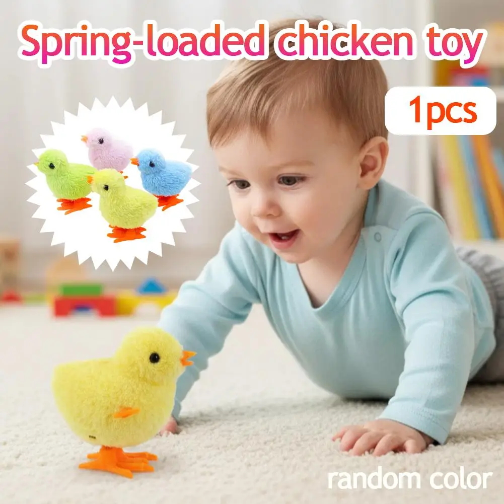 Cute Wind Up Chick Plastic Easter Running Chick Random Color Jumping Plush Animals Toy Wind Up Chick Cockwork Toy