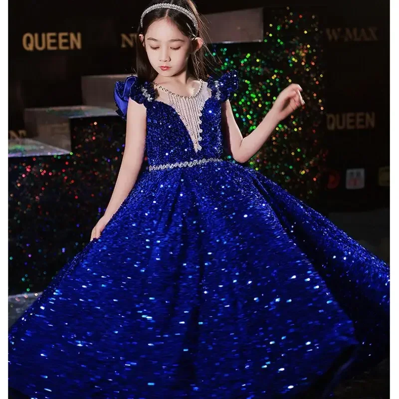 Children Sequin Flower Girl Pageant Mermaid Dresses Long Puffy Prom Formal Birthday Party Dress Luxury Evening Shining Ball Gown