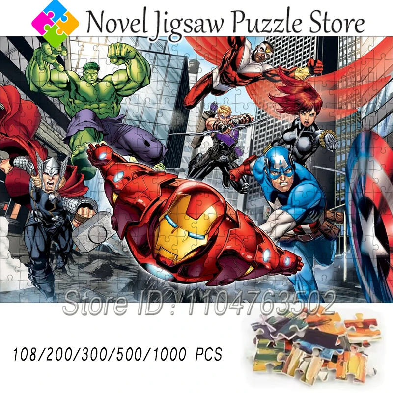 

Пазлы с персонажами Мстителей Диснея, супергерои, 108/200/300/500/1000 шт., пазлы для взрослых, декомпрессионные игрушки, подарок ручной работы