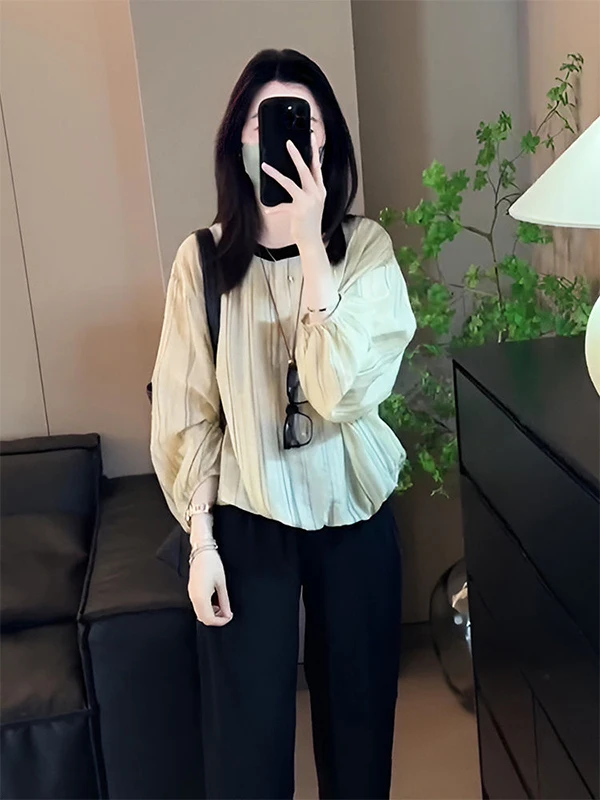 

plus Size 300 Pou Women's Long Sve round Ne irt Thin Splicing Design Spring Summer Air Conditioning Sun Protection Top