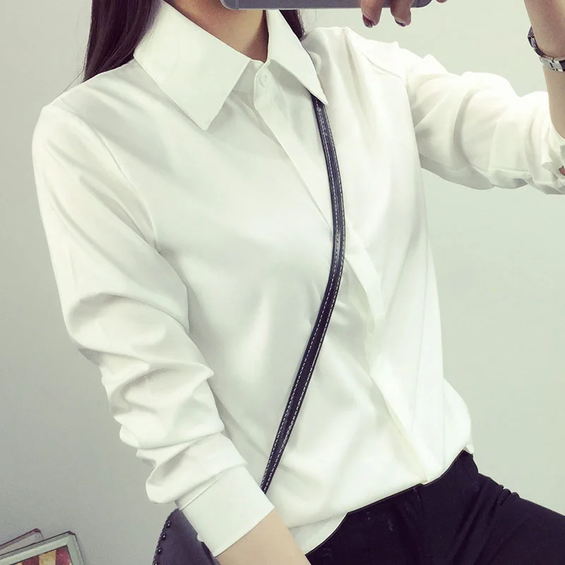 

White Long Sleeve Women's Shirt Spring Autumn New Style Simple Loose Professional Cotton Pure Color Collar Button up Top