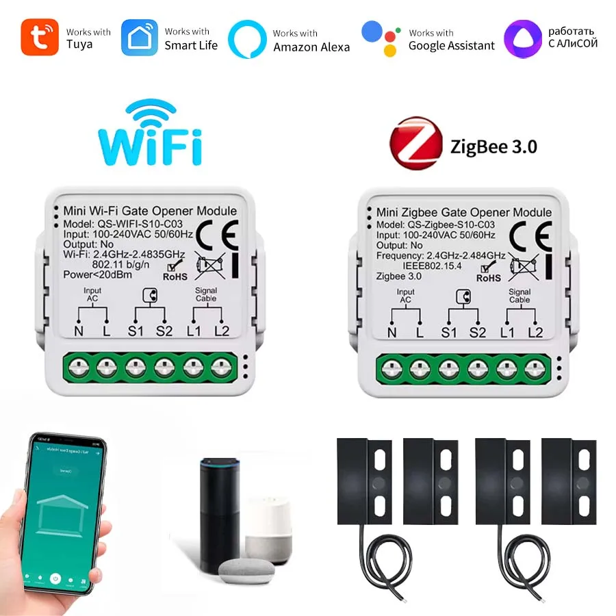 

Tuya Zigbee 3,0/WIFI AC 100-240 В Умный переключатель гаражных ворот Приложение Smart Life Alexa Google Home Assistant Яндекс Голосовое управление Использование