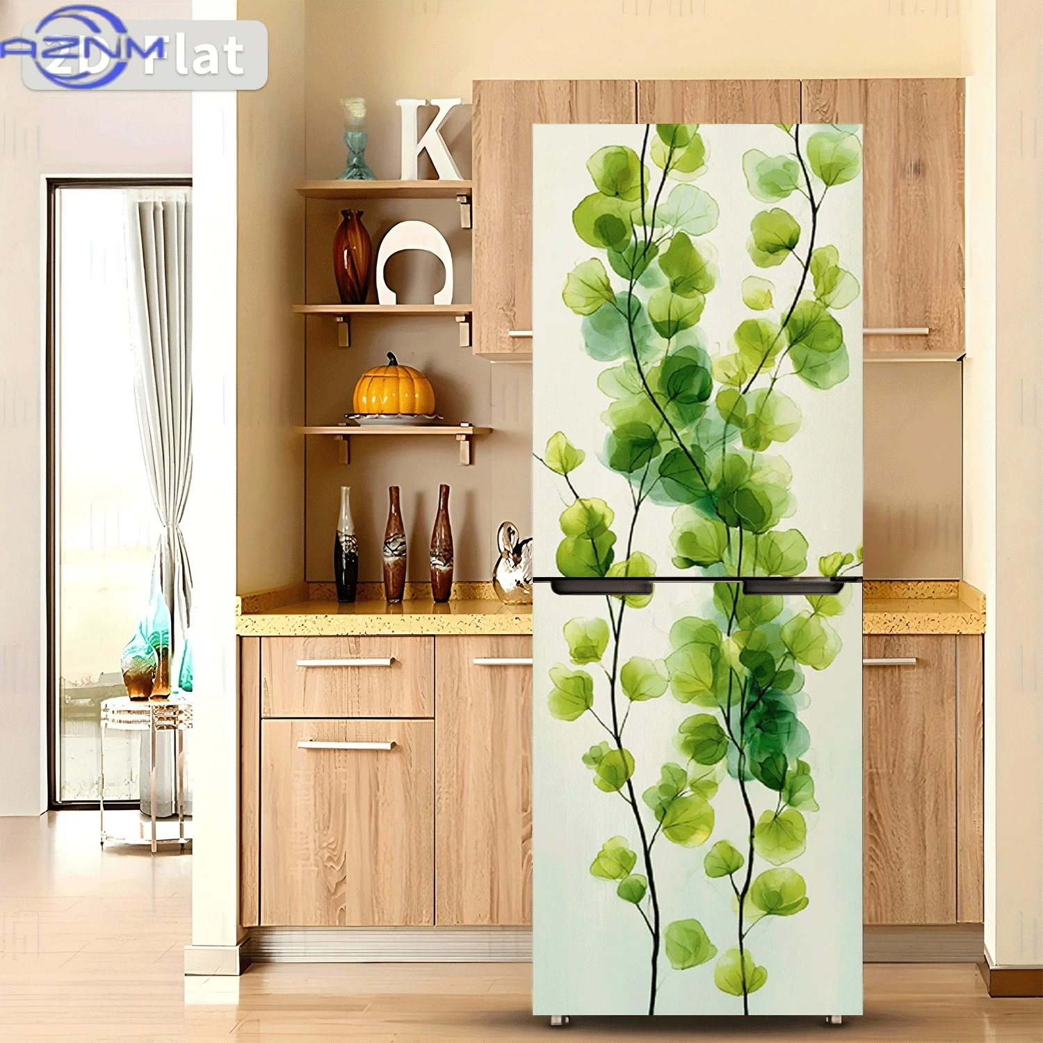 2D Flat Printing 1pc Refrigerator Sticker  Light Summer Soft Leaf Hanging Branch Themed Design Wall Sticker Decorative Wallpap