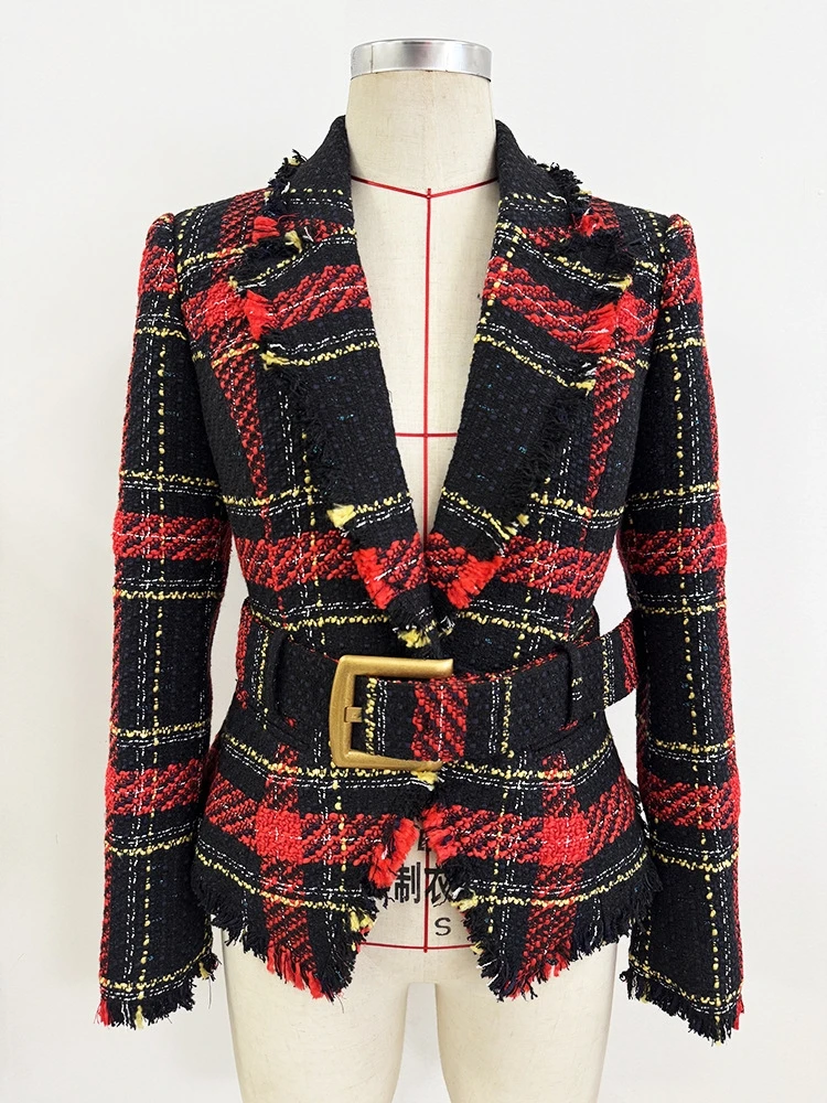 

2026 Women's Slim Fit Plaid Suit Jaet ort Sle Faion Outerwear Polyester Fiber Long Sve Traditional Collar One Button