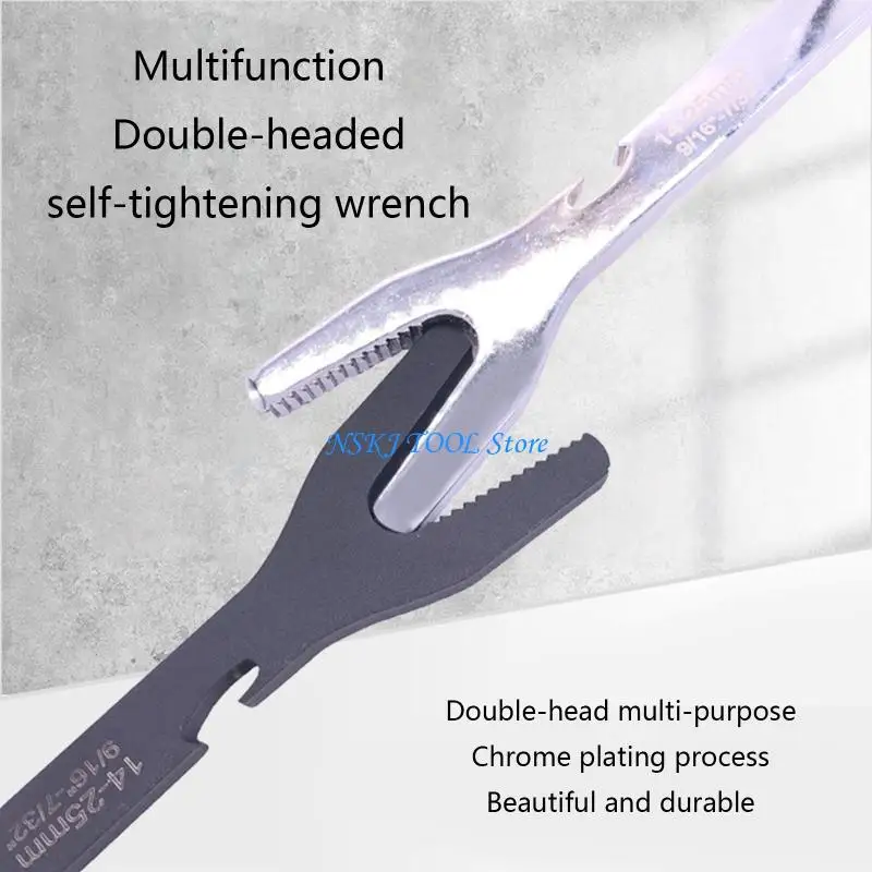 

L8RC Double End Multifunctional Universal Wrench Self-Tightening Wrench Serrated V-Groove Handle Double Open Ends Wrench