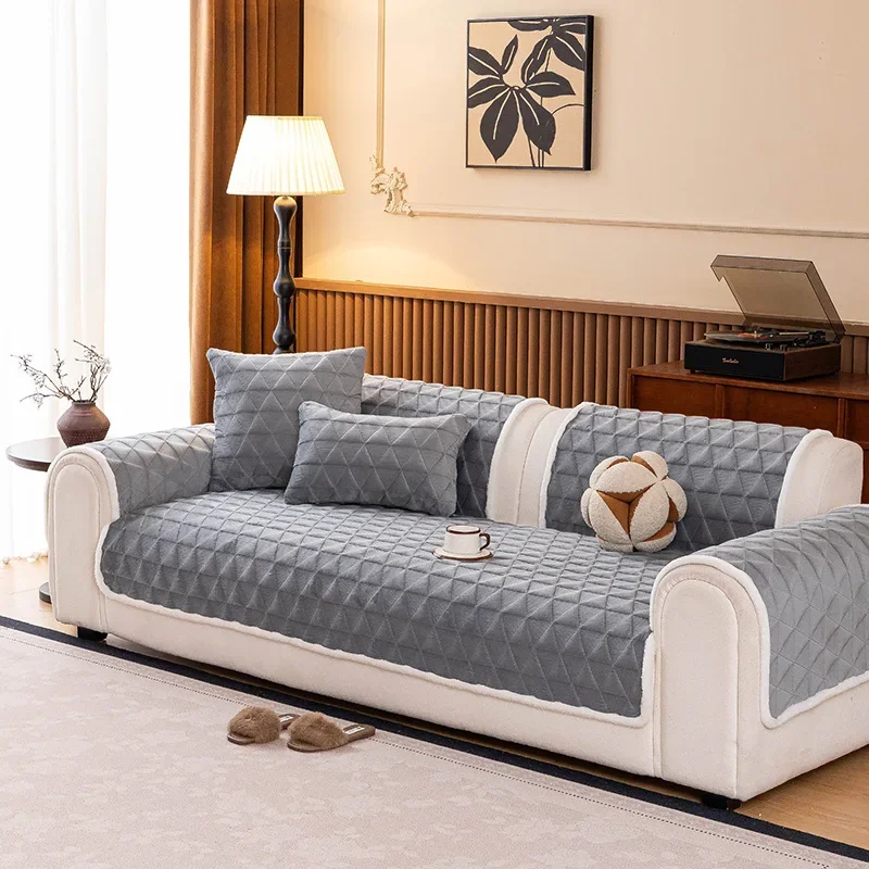 Crystal Velvet Sofa Pad Soft Skin-friendly Plush Wear-resistant Fabric Non-slip All Season Multi Color Options Fit Home Sofas