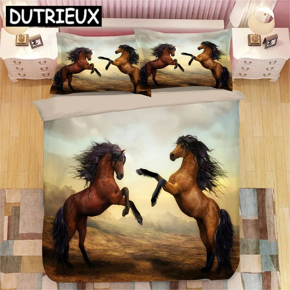 

3D Animal Horse Tiger Lion Print Bedding Set Duvet Covers Pillowcases One Piece Comforter Bedding Sets Bedclothes Bed Linen 04