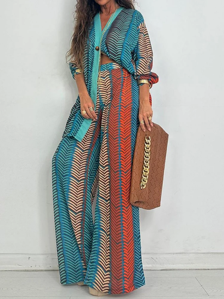 Wide Leg Palazzo Pants - New Chic V Neck Long Sleeve