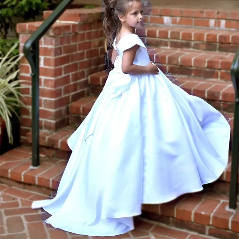 Kids Flower Girl Dresses For Wedding Long Sleeve Princess Floor Length Backless Ball Gown Junior Bridesmaid Girls Dress