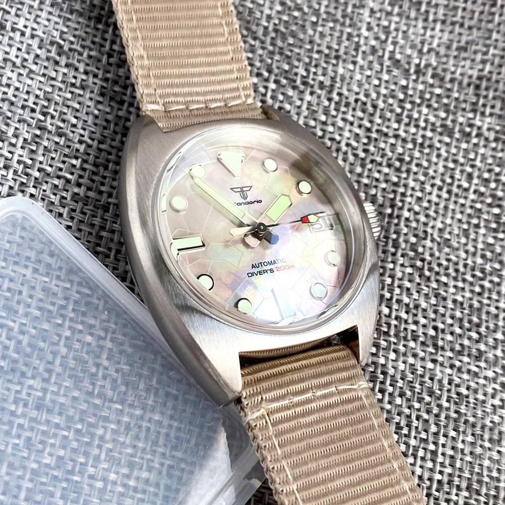 Imagem -06 - Mãe Militar de Pearl Shell Dial Ver Auto Homem Ver Double Abobadado ar Sapphire Glass Japão Nh35a Mergulho Tandorio 36 mm 20atm